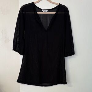 Jordan Taylor Black Mesh V-Neck Swim Suit Cover Up. Size M